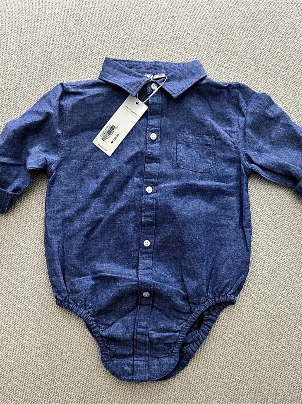 H&M Long-Sleeved Chambray Shirt Bodysuit Blue